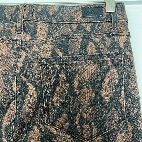 NWOT Paige Wax Coated Brown Snakeskin Print Hoxton Ultra Skinny Jeans Size 29 - Picture 9 of 13